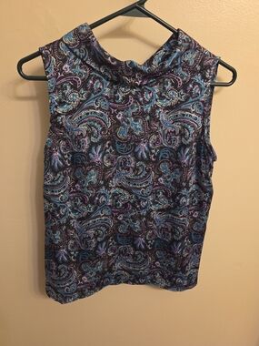 Talbots Vintage Style Cottagecore Prep Paisley Sleeveless Cowl Neck Blouse 6P